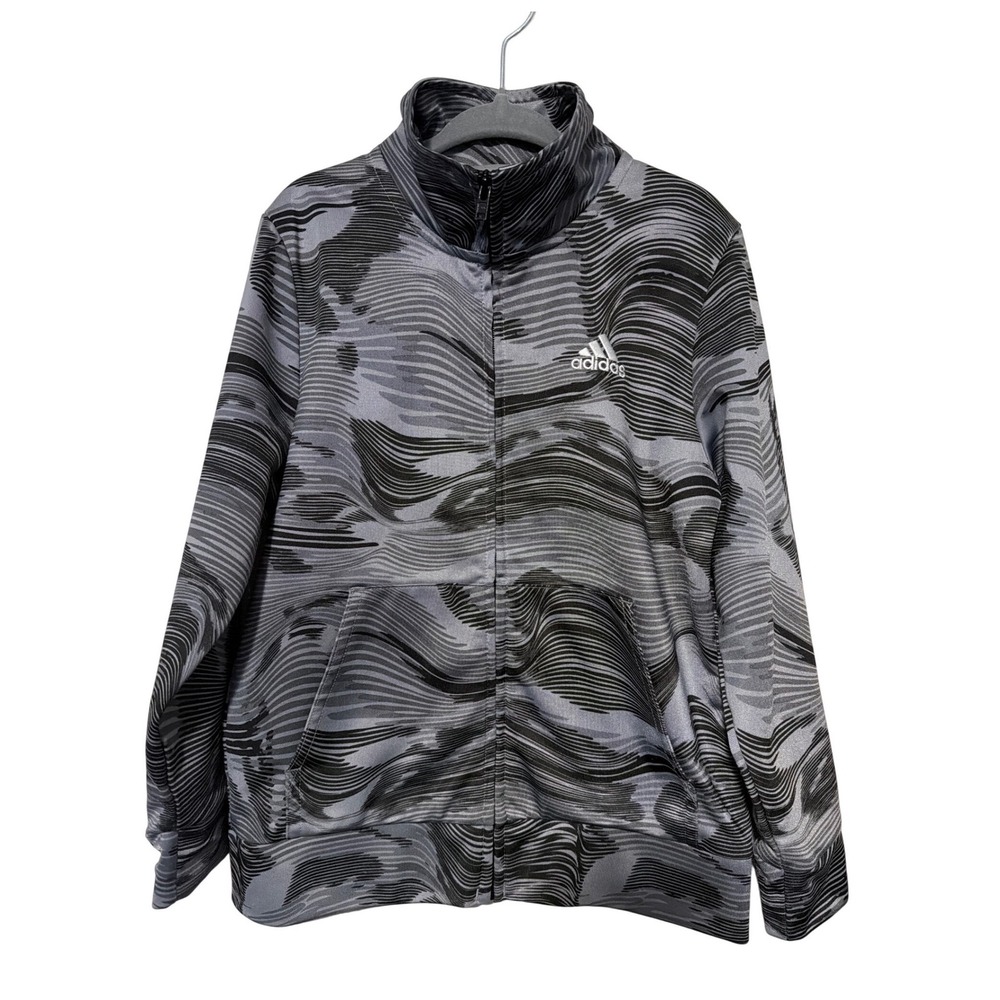 Adidas Kids Grey Black Wave Print Full Zip Track Jacket Size 5
